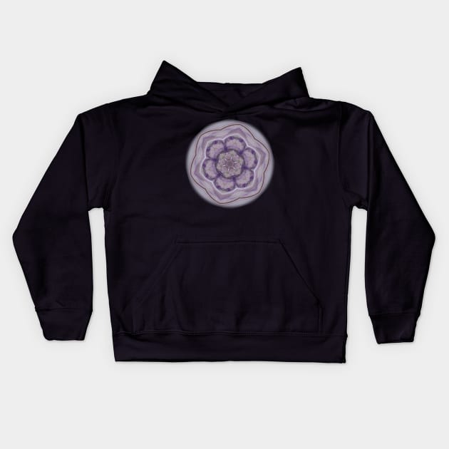 Fractal kaleidoscope flower in purple Kids Hoodie by hereswendy